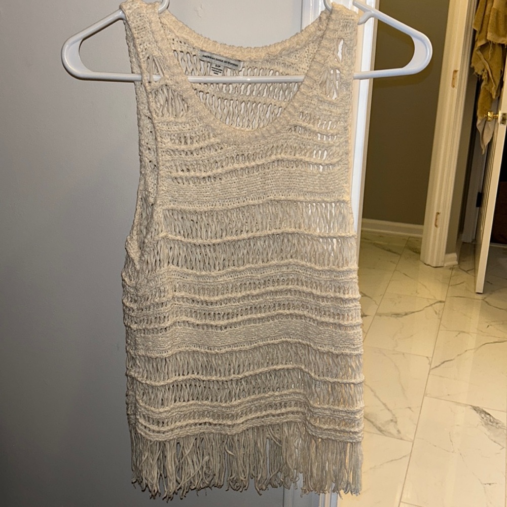 American Eagle Cream Crochet Tank